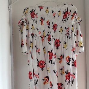 WHITE FLORAL SHOULDERLESS DRESS